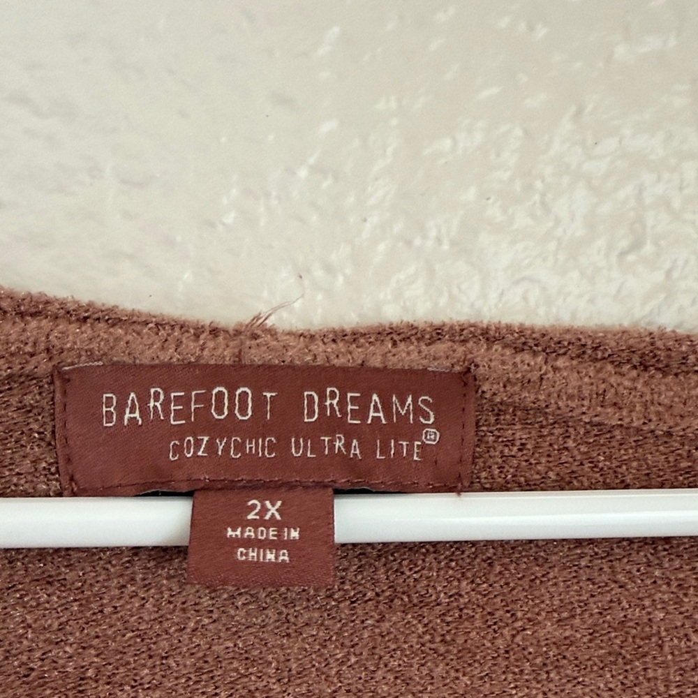 Barefoot dreams cozy chic ultra lite Brown Hooded Sweater cardigan pockets - Picture 5 of 11